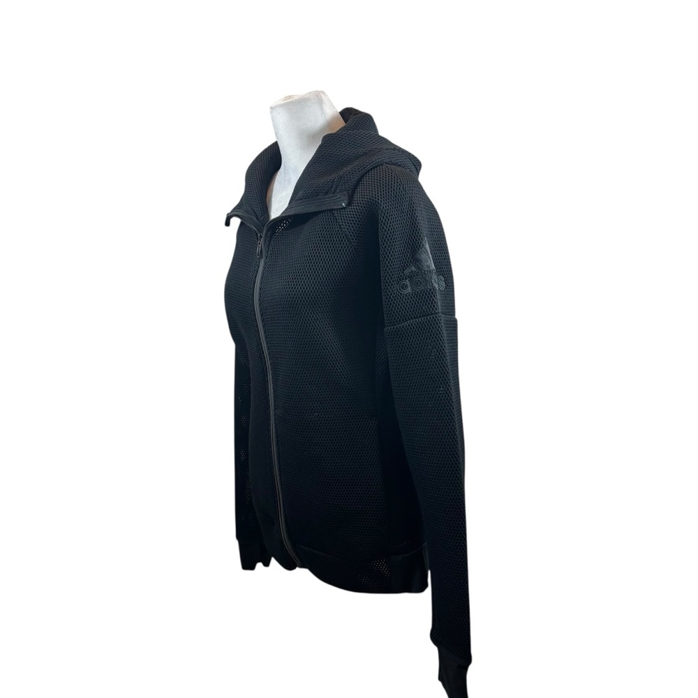 Ladies Adidas Black Thick Mesh Full Zip Hooded Jacket Size Small